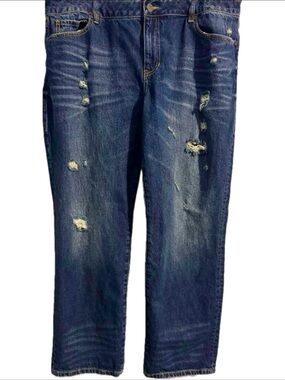 Cabi Cotton Boyfriend Rigid Jeans Distressed Ripped Craftsman Wash size 16